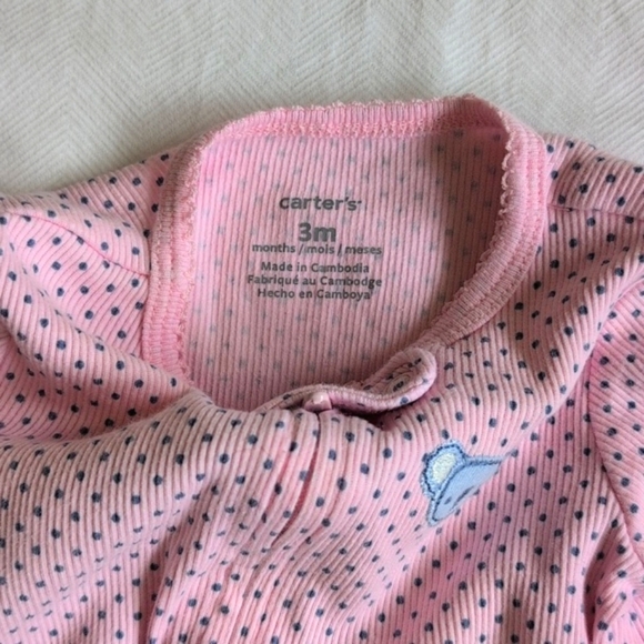 carter's ribbed pink dotted 2-way zipper footie sleeper pajamas 3 months baby - Picture 4 of 5